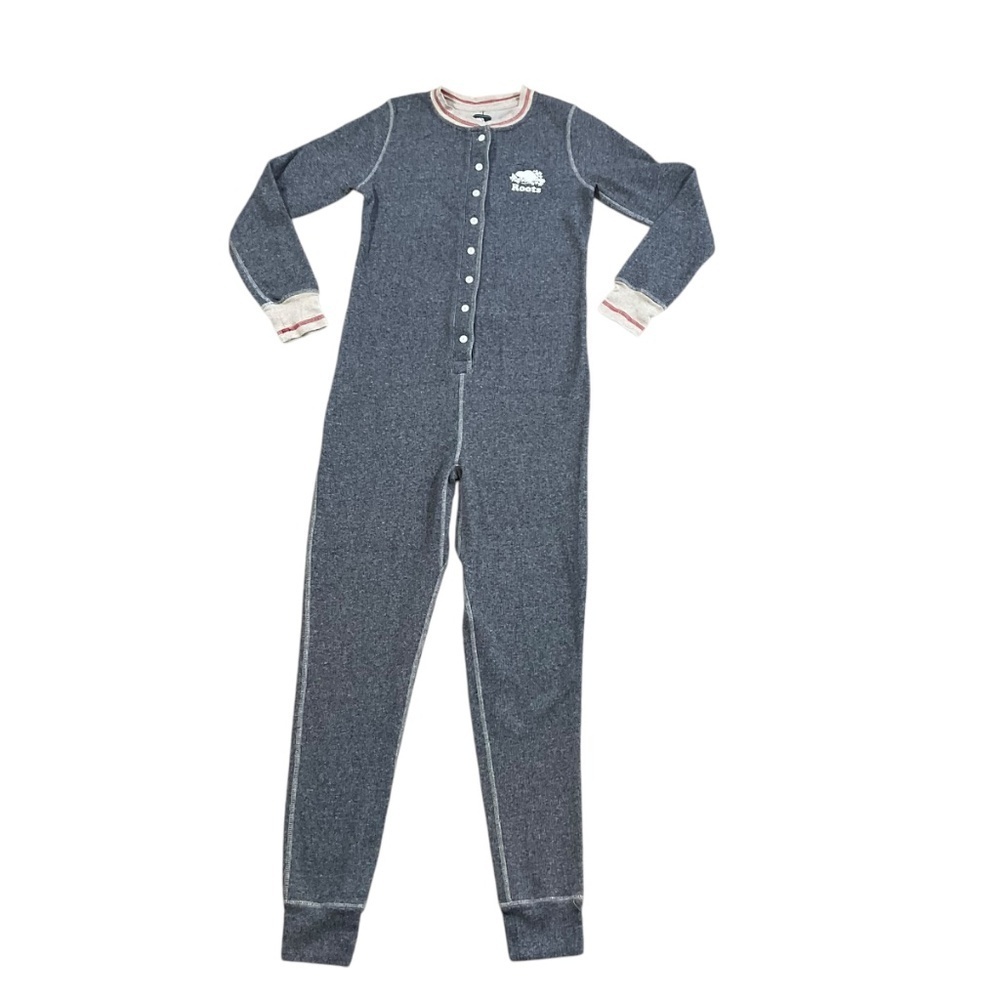 Roots Cabin collection Onesie  Pajama Jumpsuit Gray size Medium Button Front